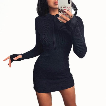 Women Half Zip Bodycon Party Dress - Mad Fly Essentials