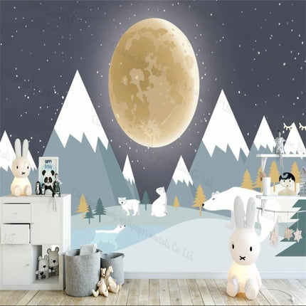 Custom Nordic Polar Bear Moon 3D Wallpaper