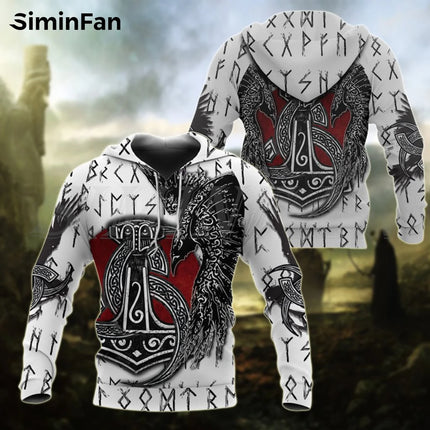 Men Viking Odin Art Raven 3D Tattoo Pullover Hoodies