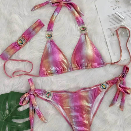 Women Halter Neon Pink Bandage 2pc Bikini Set - Mad Fly Essentials
