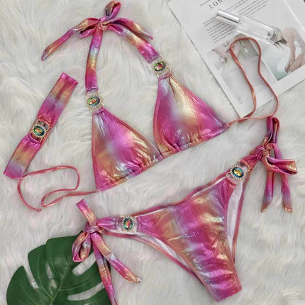 Women Halter Neon Pink Bandage 2pc Bikini Set - Mad Fly Essentials