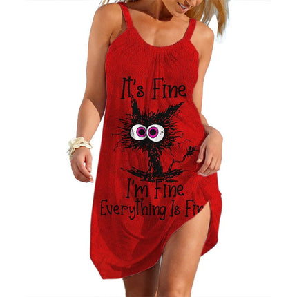 A - Line Dress Women Cat Casual Cartoon Streetwear - A-Line Dress - syntecso - Mad Fly Essentials