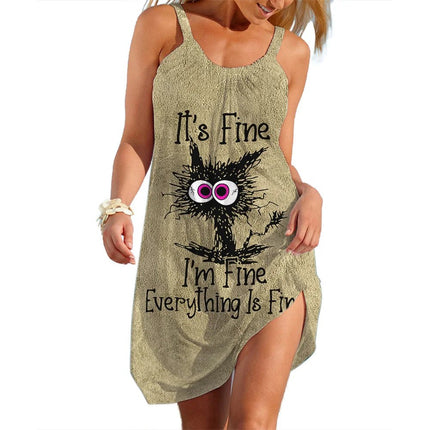 A - Line Dress Women Cat Casual Cartoon Streetwear - A-Line Dress - syntecso - Mad Fly Essentials