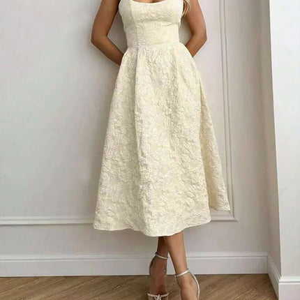 A - Line Dress Women Solid Low Chest Maxi Dress - A - Line Dress - JIM & NORA - Mad Fly Essentials
