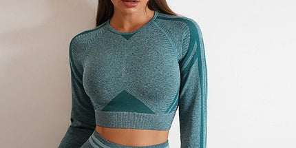 Activewear Set Women Solid Blue Leggings Crop Top Set - Activewear Set - Ensemble - Mad Fly Essentials