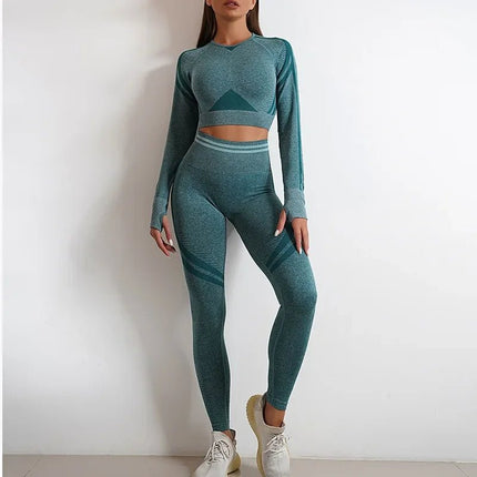 Activewear Set Women Solid Blue Leggings Crop Top Set - Activewear Set - Ensemble - Mad Fly Essentials