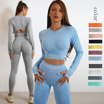 Activewear Set Women Solid Blue Leggings Crop Top Set - Activewear Set - Ensemble - Mad Fly Essentials
