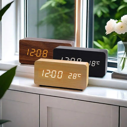 Alarm Clock Wireless Wooden Digital LED Clock - Alarm Clock - Niditon - Mad Fly Essentials