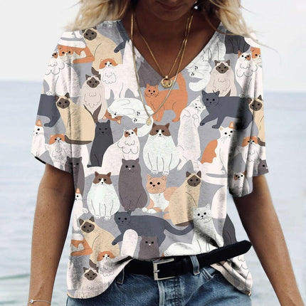 Animal Elements Women's Shop K01-MY01379 / S Women Short Summer Cat Puzzle 3D Shirts