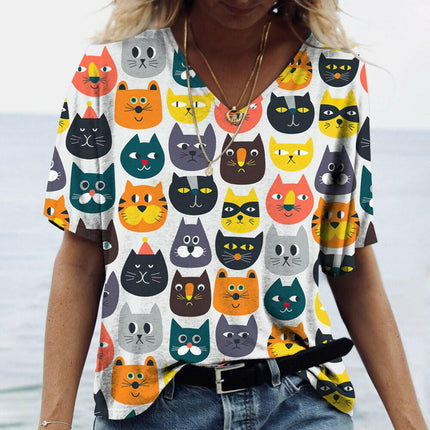 Animal Elements Women's Shop K01-MY01391 / S Women Short Summer Cat Puzzle 3D Shirts