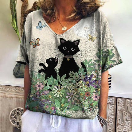 Animal Elements Women's Shop Women Short Summer Cat Puzzle 3D Shirts