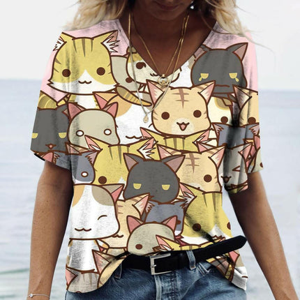 Animal Elements Women's Shop Women Short Summer Cat Puzzle 3D Shirts