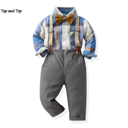 Baby Boy Blue Plaid Gentleman Outfit - Mad Fly Essentials