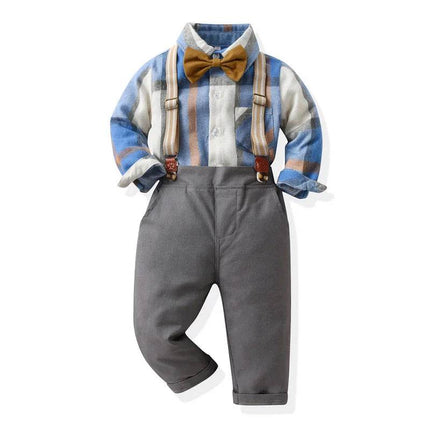 Baby Boy Blue Grey Plaid Clothing Set Gentleman Outfit - Gentleman Outfit - Top and top - Mad Fly Essentials