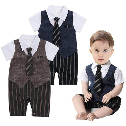 Baby Boy Blue Tie Striped Clothing Set Gentleman Outfit - Gentleman Outfit - Prowow - Mad Fly Essentials