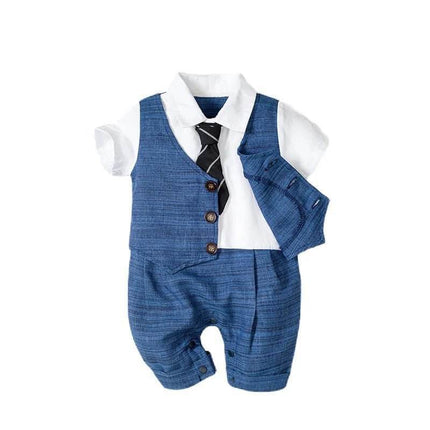 Baby Boy Blue Tie Striped Clothing Set Gentleman Outfit - Gentleman Outfit - Prowow - Mad Fly Essentials
