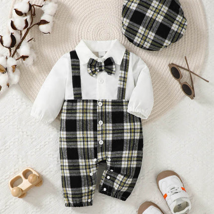 Baby Boy Bowtie Gentleman Long Plaid Romper - Baby Romper - Bibihou - Mad Fly Essentials