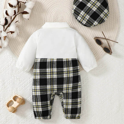 Baby Boy Bowtie Gentleman Long Plaid Romper - Baby Romper - Bibihou - Mad Fly Essentials