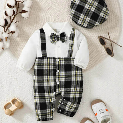 Baby Boy Bowtie Gentleman Long Plaid Romper - Baby Romper - Bibihou - Mad Fly Essentials