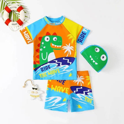 Baby Boy Cartoon Dinosaur 3D 3pc Swimwear Set - Swimwear Set - Beach Fellow - Mad Fly Essentials