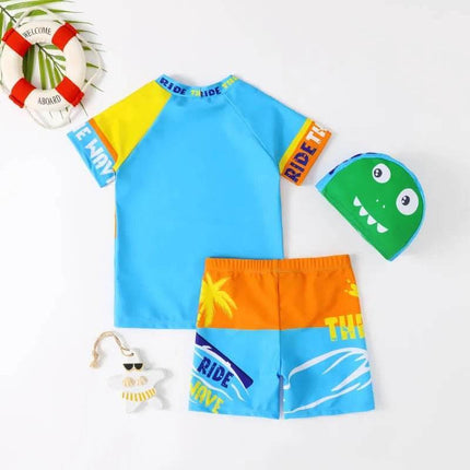 Baby Boy Cartoon Dinosaur 3D 3pc Swimwear Set - Swimwear Set - Beach Fellow - Mad Fly Essentials