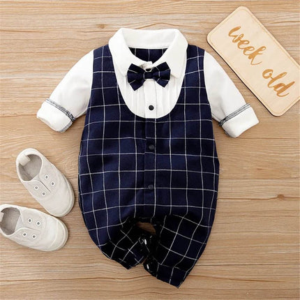 Baby Boy Gentleman Necktie Party Romper Jumpsuit - Mad Fly Essentials