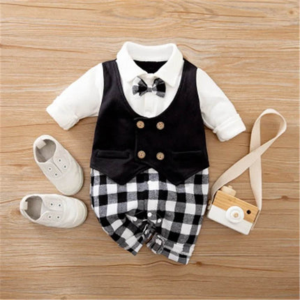 Baby Boy Gentleman Necktie Party Romper Jumpsuit - Mad Fly Essentials