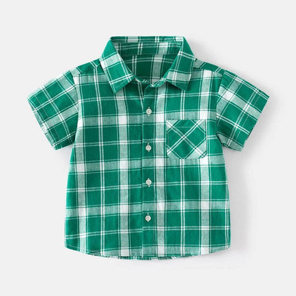 Baby Boy Green Plaid Short Lapel Shirt - Mad Fly Essentials