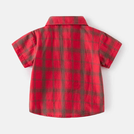 Baby Boy Green Plaid Short Lapel Shirt - Shirt - Baby Essentials - Mad Fly Essentials