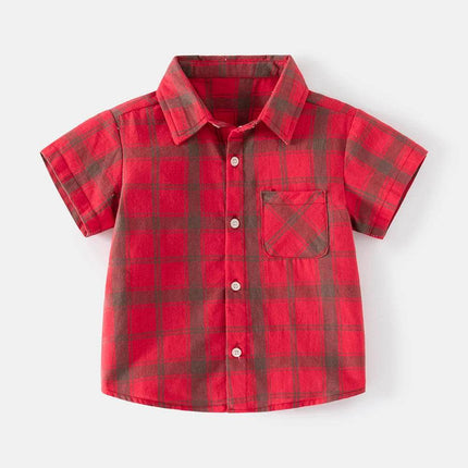 Baby Boy Green Plaid Short Lapel Shirt - Shirt - Baby Essentials - Mad Fly Essentials