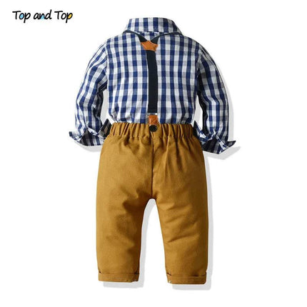 Baby Boy Plaid Top Pants Suspender Gentleman Outfit - Gentleman Outfit - Top and top - Mad Fly Essentials
