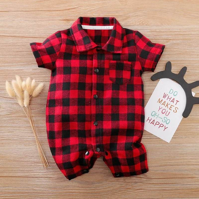Baby Boy Short Plaid Jumpsuit Romper - Mad Fly Essentials