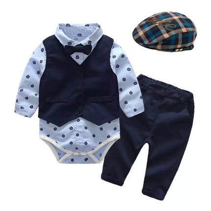 Baby Boy Romper Vest Hat Formal Gentleman Outfit - Gentleman Outfit - Kabeier - Mad Fly Essentials