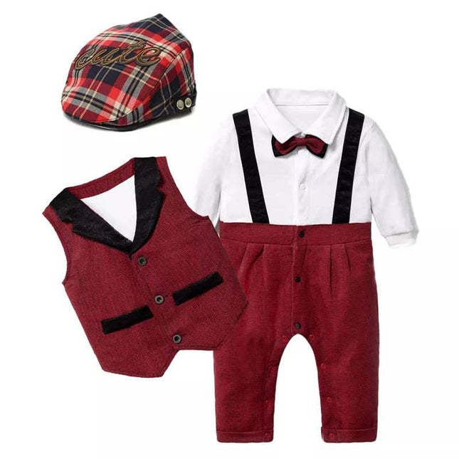 Baby Boy Romper Vest Hat Formal Outfits - Mad Fly Essentials