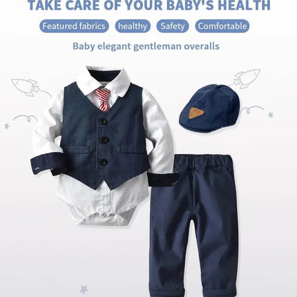 Baby Boy Romper Vest Hat Formal Gentleman Outfit - Gentleman Outfit - Kabeier - Mad Fly Essentials