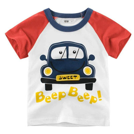 Baby Boys Car Dinosaur 2 - 12Y Summer Shirt - Shirt - ALEXUS WHITE - Mad Fly Essentials