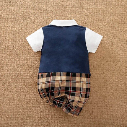 Baby Boys Short Sleeve Plaid Jumpsuit Gentleman Romper - Baby Romper - pudcoco - Mad Fly Essentials