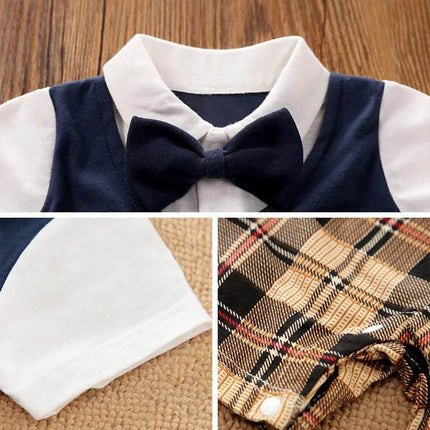Baby Boys Short Sleeve Plaid Jumpsuit Gentleman Romper - Baby Romper - pudcoco - Mad Fly Essentials