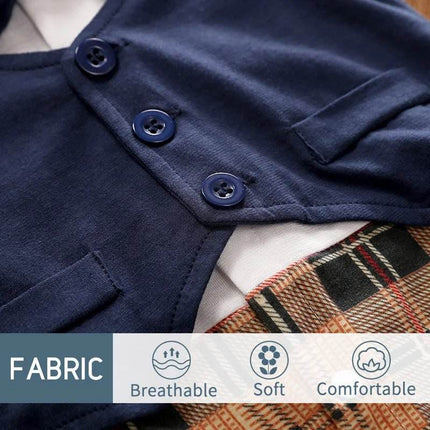 Baby Boys Short Sleeve Plaid Jumpsuit Gentleman Romper - Baby Romper - pudcoco - Mad Fly Essentials