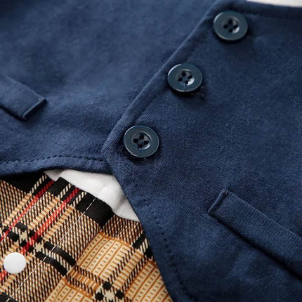 Baby Boys Short Sleeve Plaid Jumpsuit Gentleman Romper - Baby Romper - pudcoco - Mad Fly Essentials