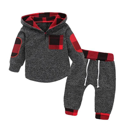 Baby Boys Spring Casual Plaid Hoodies Clothing Set - Clothing Set - LZH - Mad Fly Essentials
