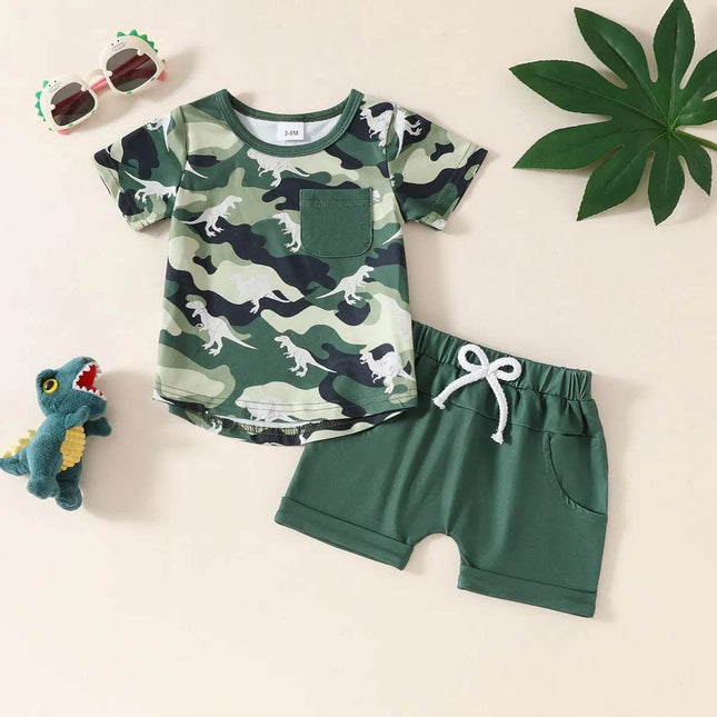 Baby Boy Camo Dinosaur 2pc Clothing Set - Mad Fly Essentials