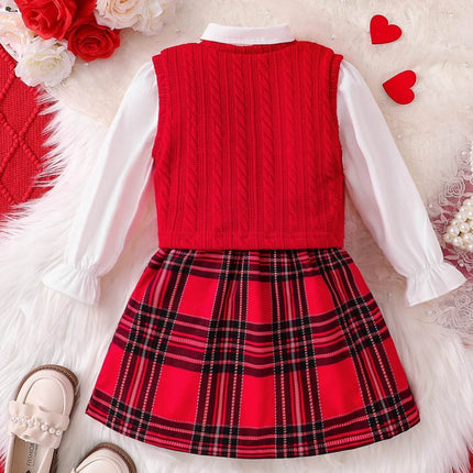 Baby Girl 3pc Knitted Lace Checkered Skirt Outfit Set - Outfit Set - Bear Leader - Mad Fly Essentials