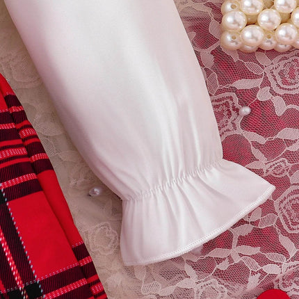 Baby Girl 3pc Knitted Lace Checkered Skirt Outfit Set - Outfit Set - Bear Leader - Mad Fly Essentials