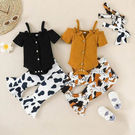 Baby Girl Cow Camisole 3pc Infant Toddler Clothing Set - Clothing Set - LZH - Mad Fly Essentials
