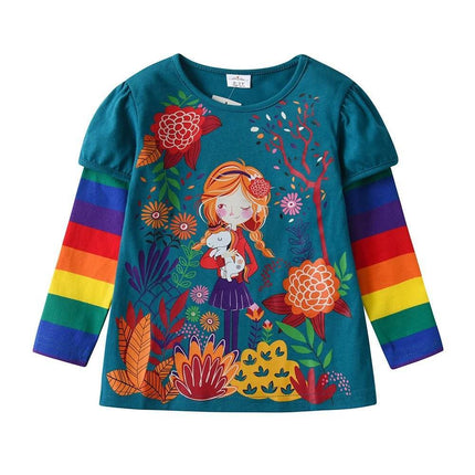 Baby Girl Floral Cartoon Long Rainbow Sweater - Mad Fly Essentials