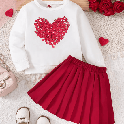 Baby Girl Heart Valentine Tennis Skirt Outfit Set - Outfit Set - PatPat - Mad Fly Essentials