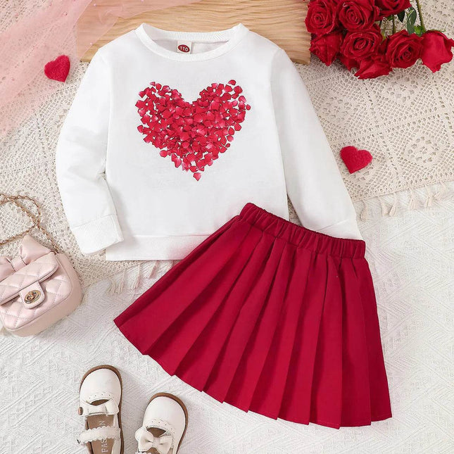 Baby Girl Heart Valentine Tennis Skirt Outfit Set - Outfit Set - PatPat - Mad Fly Essentials
