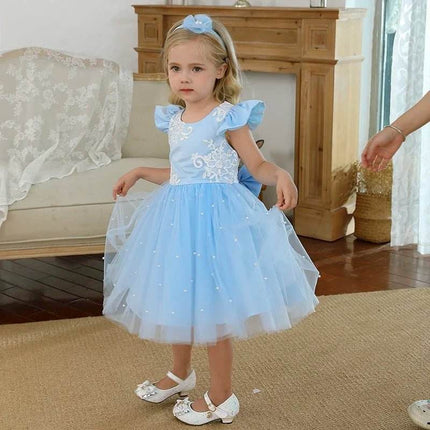 Baby Blue Pink Lace Floral Birthday Girl Party Dress - Party Dress - ABaby - Mad Fly Essentials