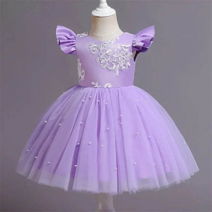 Baby Blue Pink Lace Floral Birthday Girl Party Dress - Party Dress - ABaby - Mad Fly Essentials